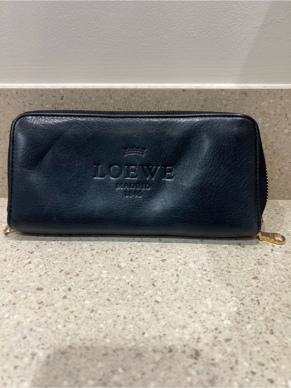 Loewe Navy Leather Zip-Around Wallet with Embossed Logo